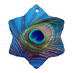 Peacock Feather Blue Green Bright Snowflake Ornament (Two Sides)