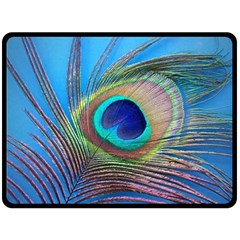 Peacock Feather Blue Green Bright Double Sided Fleece Blanket (Large) 