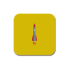 Plane Rocket Space Yellow Rubber Square Coaster (4 Pack)  by Alisyart