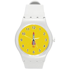 Plane Rocket Space Yellow Round Plastic Sport Watch (m) by Alisyart