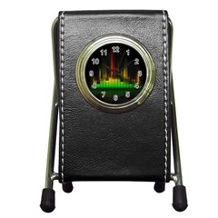 Plaid Light Neon Green Pen Holder Desk Clocks