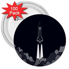 Plane Rocket Grey 3  Buttons (100 Pack) 