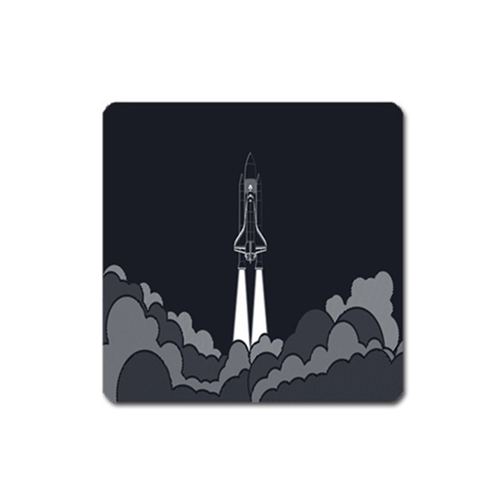 Plane Rocket Grey Square Magnet