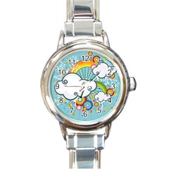 Rainbow Clouds Tree Circle Orange Round Italian Charm Watch