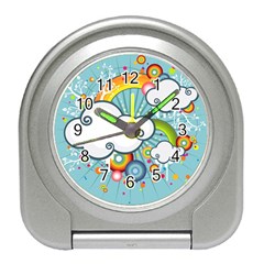 Rainbow Clouds Tree Circle Orange Travel Alarm Clocks