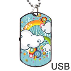 Rainbow Clouds Tree Circle Orange Dog Tag Usb Flash (two Sides) by Alisyart