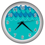 Sea Wave Blue Water Beach Wall Clocks (Silver)  Front