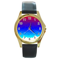 Gradient Red Blue Landfill Round Gold Metal Watch by Amaryn4rt