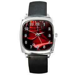 Red Black Fractal Mathematics Abstract Square Metal Watch