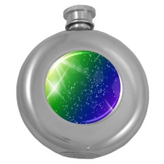 Shiny Sparkles Star Space Purple Blue Green Round Hip Flask (5 oz)