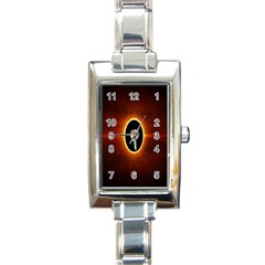 Solar Eclipse Moon Sun Black Night Rectangle Italian Charm Watch by Alisyart