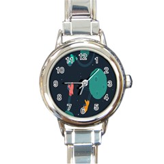 Space Illustration Irrational Race Galaxy Planet Blue Sky Star Ufo Round Italian Charm Watch by Alisyart