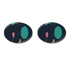 Space Illustration Irrational Race Galaxy Planet Blue Sky Star Ufo Cufflinks (oval) by Alisyart