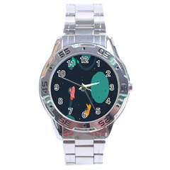 Space Illustration Irrational Race Galaxy Planet Blue Sky Star Ufo Stainless Steel Analogue Watch