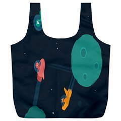 Space Illustration Irrational Race Galaxy Planet Blue Sky Star Ufo Full Print Recycle Bags (l)  by Alisyart