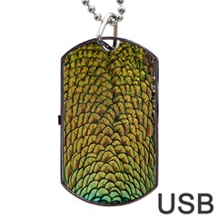 Peacock Bird Feather Gold Blue Brown Dog Tag Usb Flash (one Side) by Alisyart