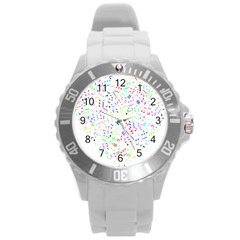 Prismatic Musical Heart Love Notes Rainbow Round Plastic Sport Watch (l)