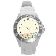 Spring Floral Flower Rose Tulip Leaf Flowering Color Round Plastic Sport Watch (l)