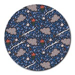 Spring Flower Floral Rose Rain Blue Grey Cloud Water Round Mousepads Front