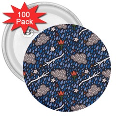 Spring Flower Floral Rose Rain Blue Grey Cloud Water 3  Buttons (100 Pack)  by Alisyart