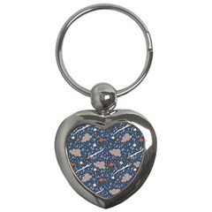 Spring Flower Floral Rose Rain Blue Grey Cloud Water Key Chains (heart) 