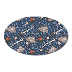 Spring Flower Floral Rose Rain Blue Grey Cloud Water Oval Magnet by Alisyart