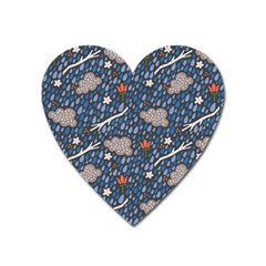 Spring Flower Floral Rose Rain Blue Grey Cloud Water Heart Magnet by Alisyart