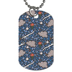 Spring Flower Floral Rose Rain Blue Grey Cloud Water Dog Tag (one Side) by Alisyart