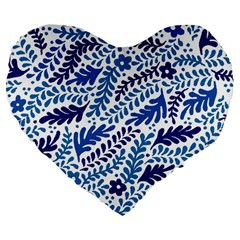 Spring Flower Leaf Blue Large 19  Premium Flano Heart Shape Cushions