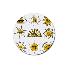 Sun Expression Smile Face Yellow Rubber Round Coaster (4 Pack) 