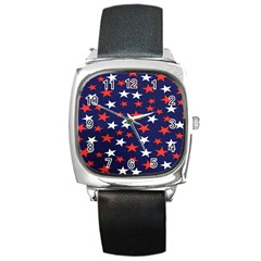 Star Red White Blue Sky Space Square Metal Watch