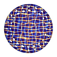 Surface Pattern Net Chevron Brown Blue Plaid Round Filigree Ornament (two Sides)