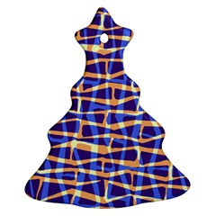 Surface Pattern Net Chevron Brown Blue Plaid Christmas Tree Ornament (two Sides)