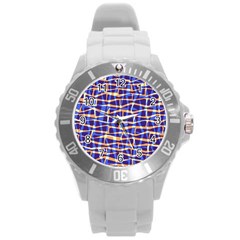 Surface Pattern Net Chevron Brown Blue Plaid Round Plastic Sport Watch (l)