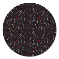 Tree Twigs Spot Blue Grey Magnet 5  (round)