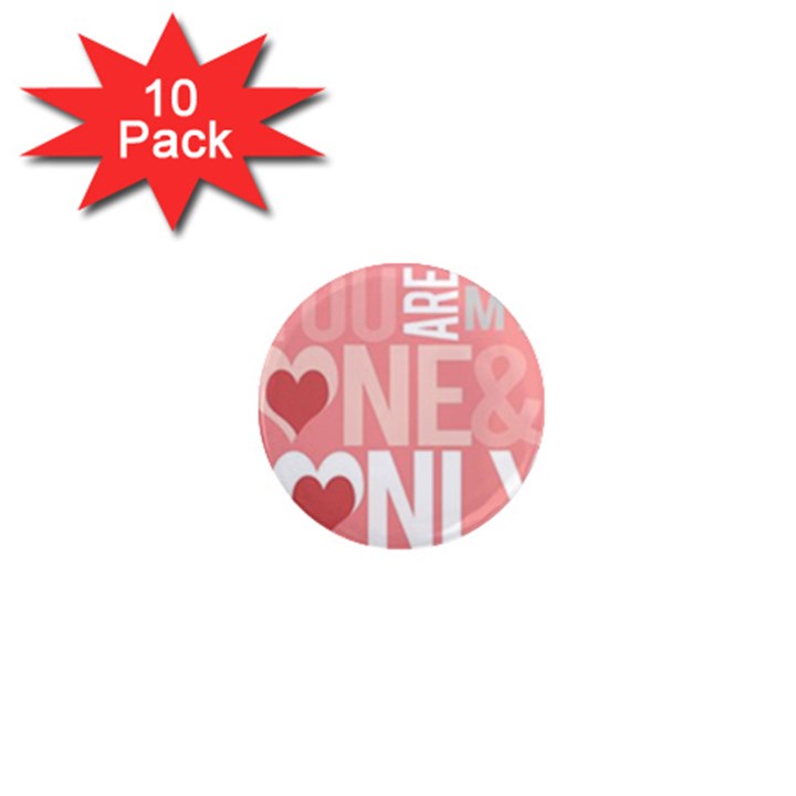 Valentines Day One Only Pink Heart 1  Mini Magnet (10 pack) 