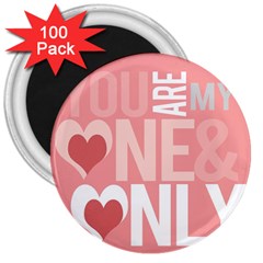 Valentines Day One Only Pink Heart 3  Magnets (100 Pack) by Alisyart