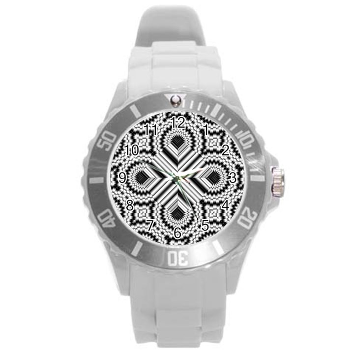 Pattern Tile Seamless Design Round Plastic Sport Watch (L)