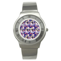 Season Flower Arrangements Purple Stainless Steel Watch