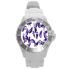 Vegetables Eggplant Purple Round Plastic Sport Watch (l)