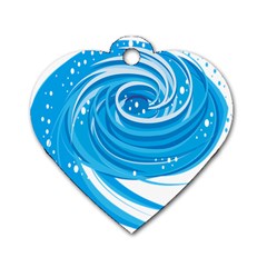 Water Round Blue Dog Tag Heart (one Side)