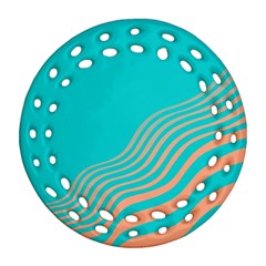 Water Waves Blue Orange Round Filigree Ornament (two Sides)