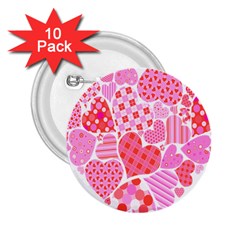 Valentines Day Pink Heart Love 2 25  Buttons (10 Pack) 
