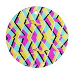 Bright Zig Zag Scribble Yellow Pink Round Ornament (Two Sides) Front