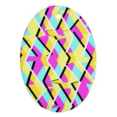 Bright Zig Zag Scribble Yellow Pink Oval Ornament (two Sides)