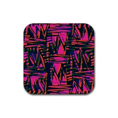 Bright Zig Zag Scribble Pink Green Rubber Coaster (square) 