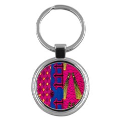 Broom Stick Gold Yellow Pink Blue Plaid Key Chains (round) 