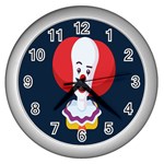 Clown Face Red Yellow Feat Mask Kids Wall Clocks (Silver)  Front