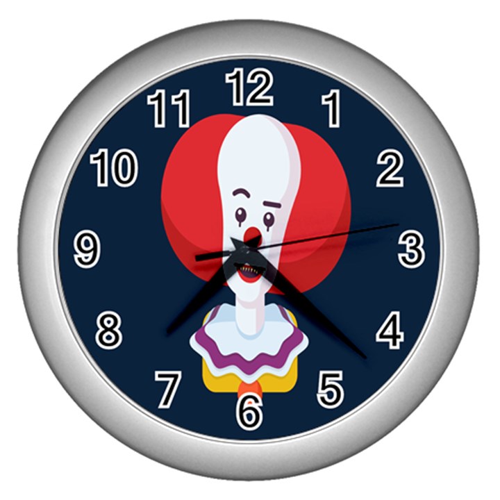 Clown Face Red Yellow Feat Mask Kids Wall Clocks (Silver) 