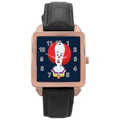 Clown Face Red Yellow Feat Mask Kids Rose Gold Leather Watch 